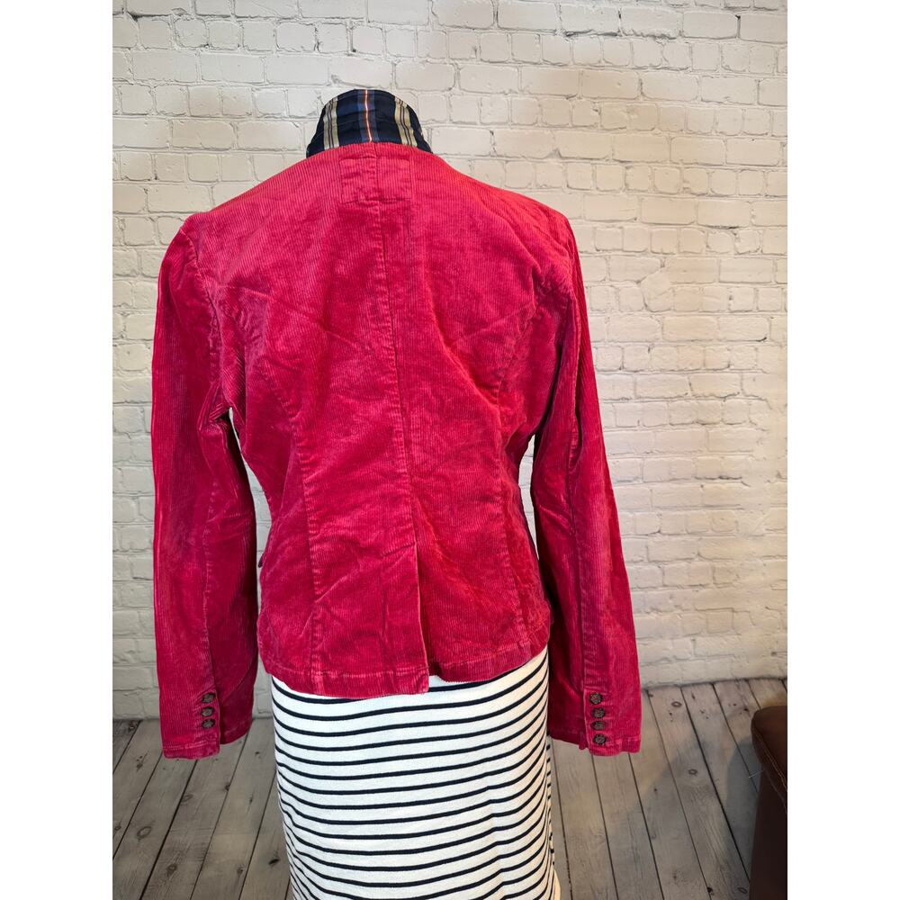 Vintage American Eagle Red Corduroy Blazer Jacket Patterned Collar Trim Size L - Picture 3 of 9